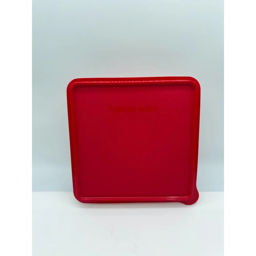 Tupperware Snack-Store Square Container 9x9x3 with Cherry Red Lid New